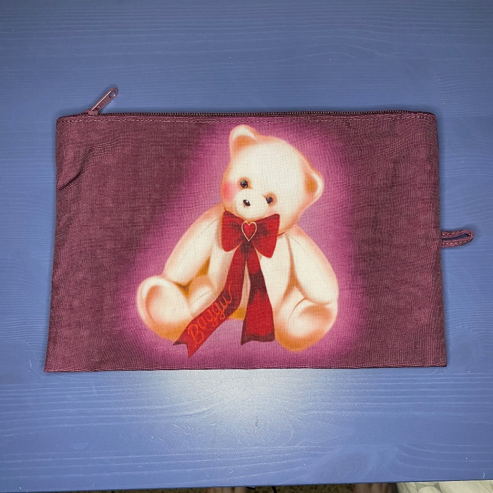 BAGGU Large Flat Pouch Fancy Animals Teddy Bear Print NWOT